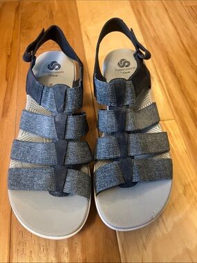 Cloudsteppers by Clarks Denim Blue Multi-Strap Slingback Sandals
